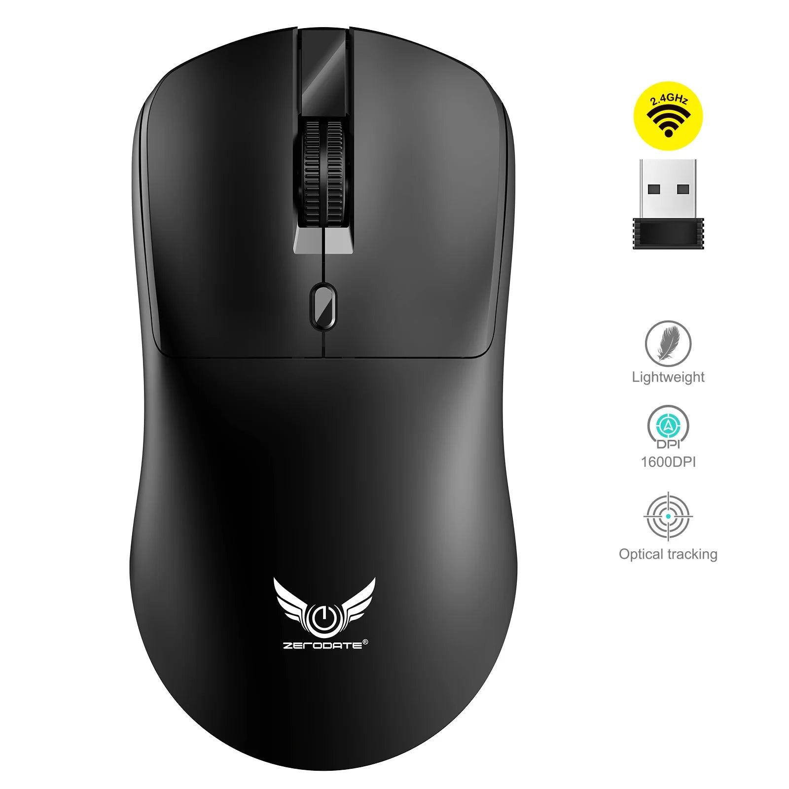 2.4G Wireless Mouse Ergonomic Adjustable 800-1200-1600 DPI SuperLight