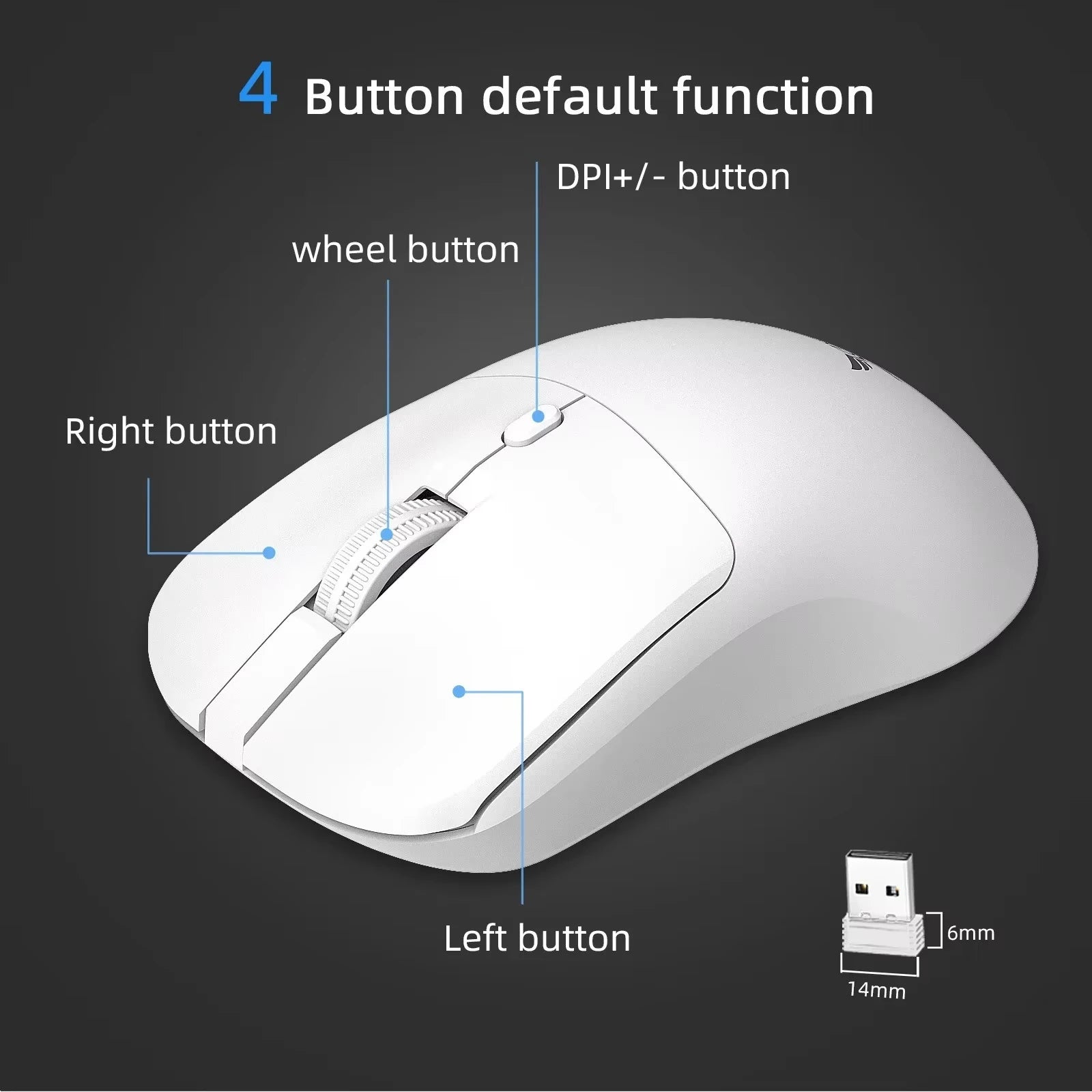 2.4G Wireless Mouse Ergonomic Adjustable 800-1200-1600 DPI SuperLight