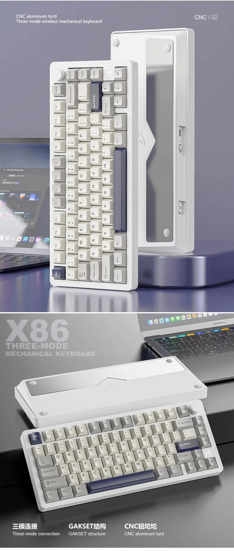 ATTACK SHARK X86 75% Aluminum Wireless Mechanical Gaming Keyboard