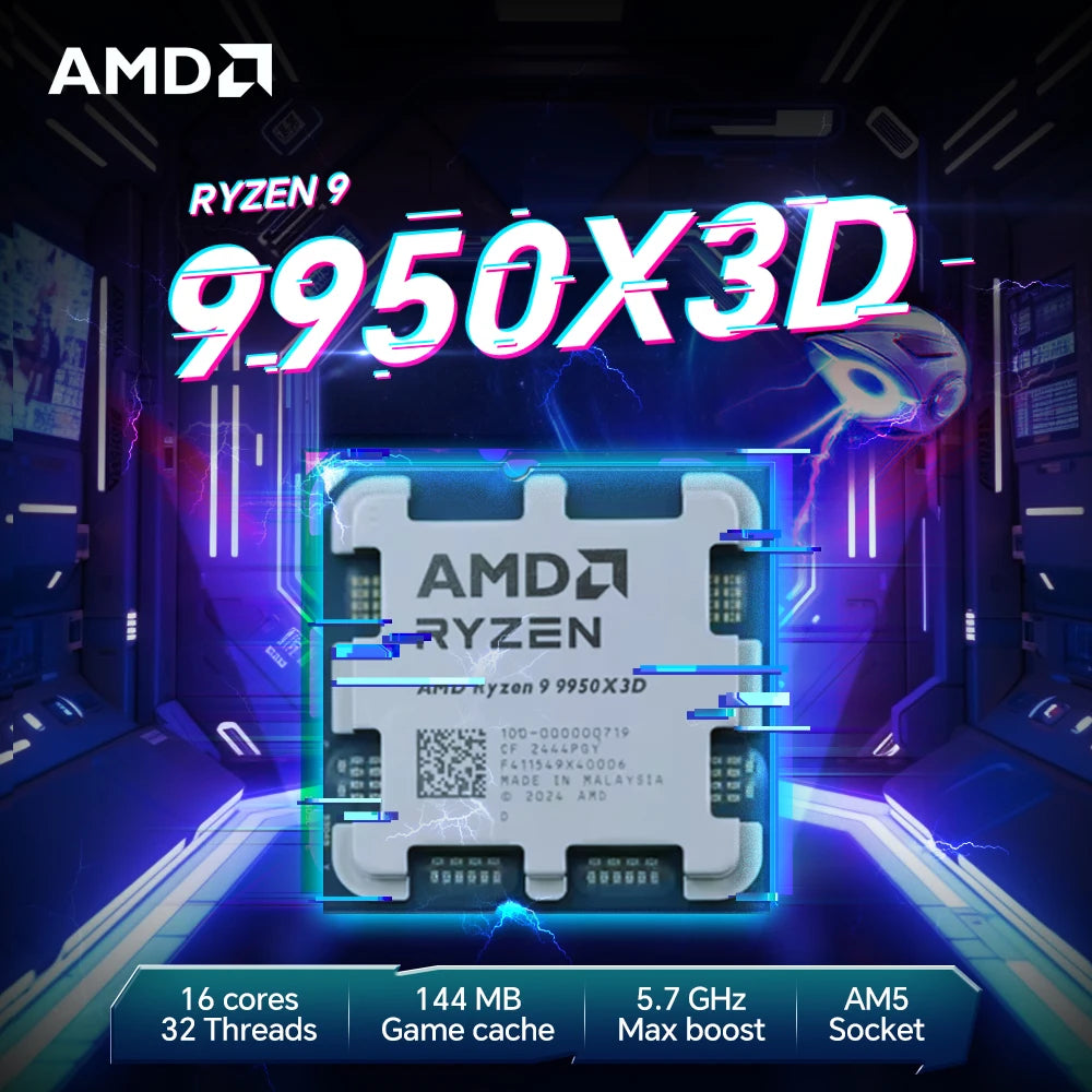 AMD Ryzen 9 9950X3D 170W 4.3GHz Gaming Processor 4NM L3=128M 16-Core 32-Thread R9 9950X3D DDR5 Socket AM5 but without  fan