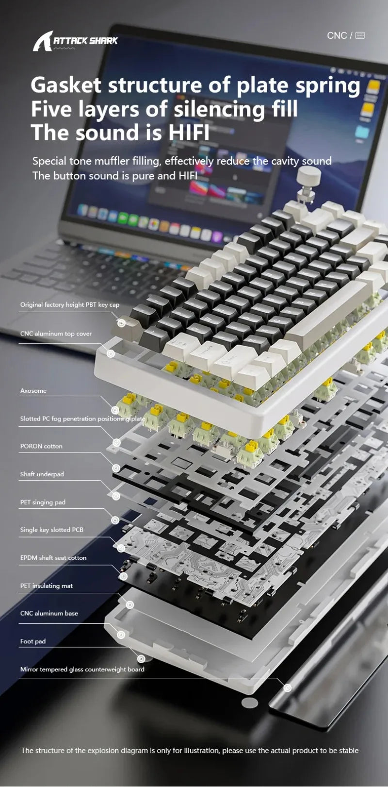 ATTACK SHARK X86 75% Aluminum Wireless Mechanical Gaming Keyboard