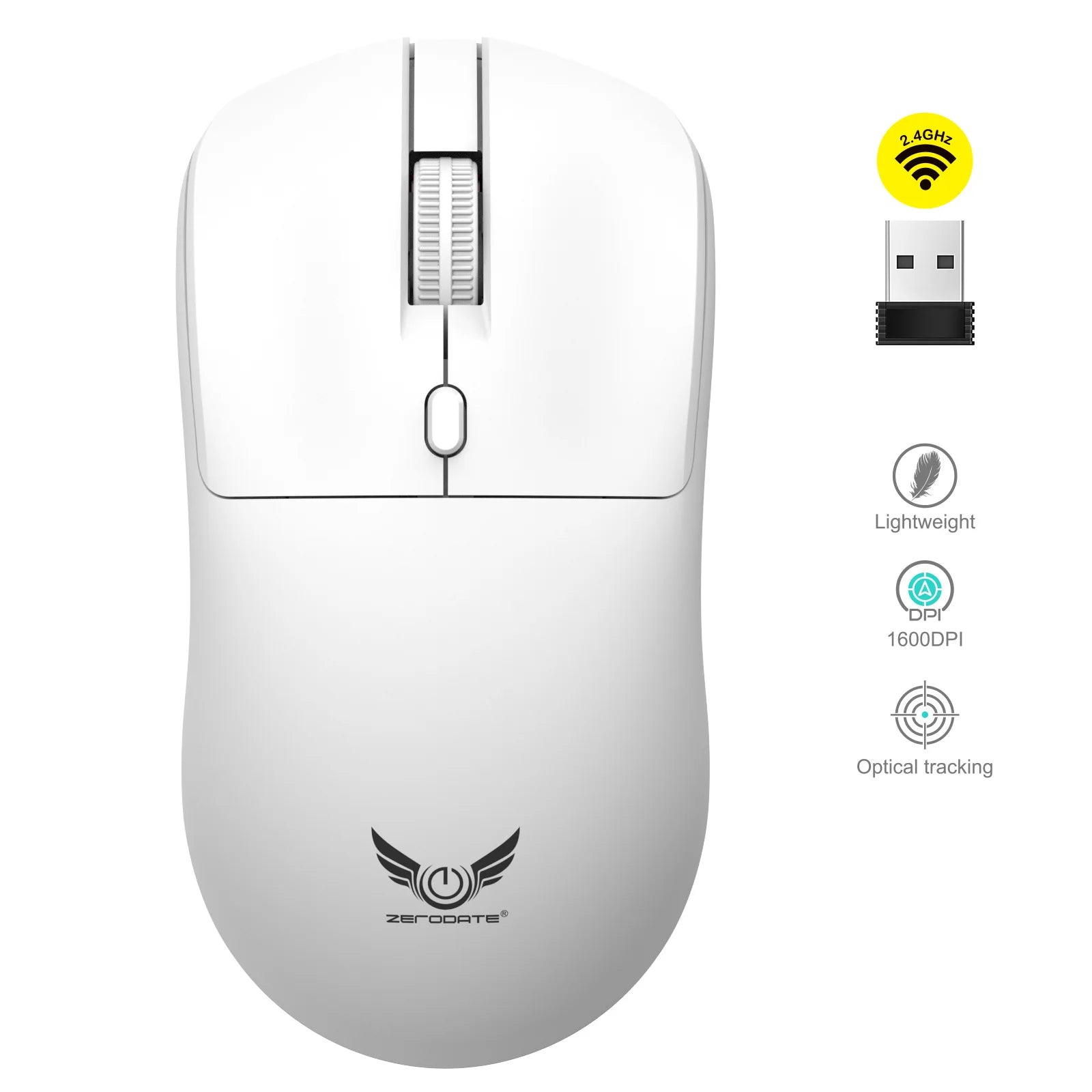 2.4G Wireless Mouse Ergonomic Adjustable 800-1200-1600 DPI SuperLight