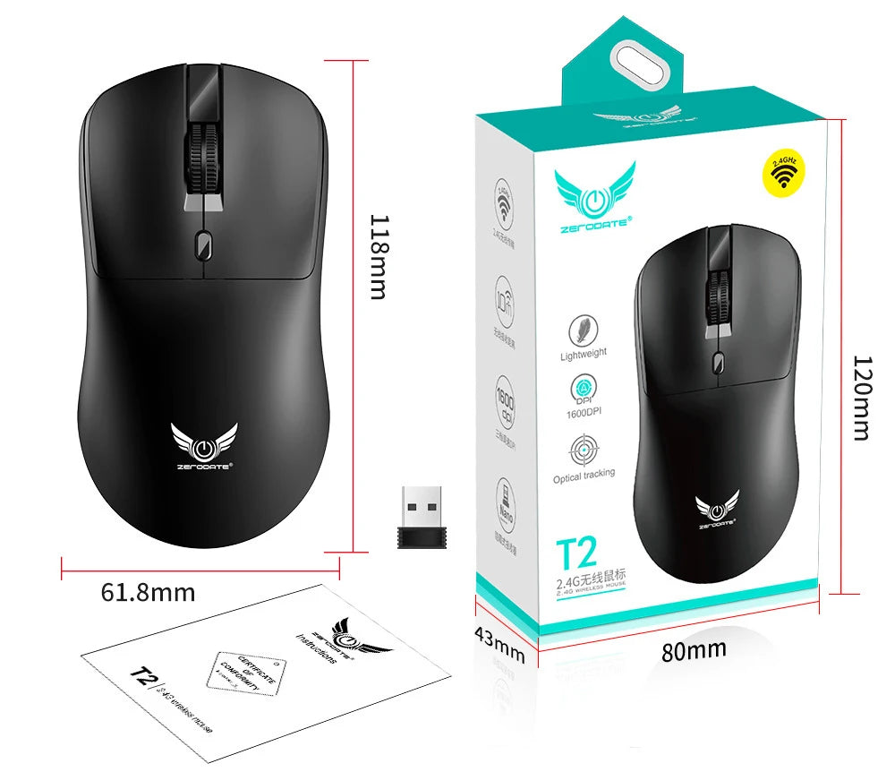 2.4G Wireless Mouse Ergonomic Adjustable 800-1200-1600 DPI SuperLight