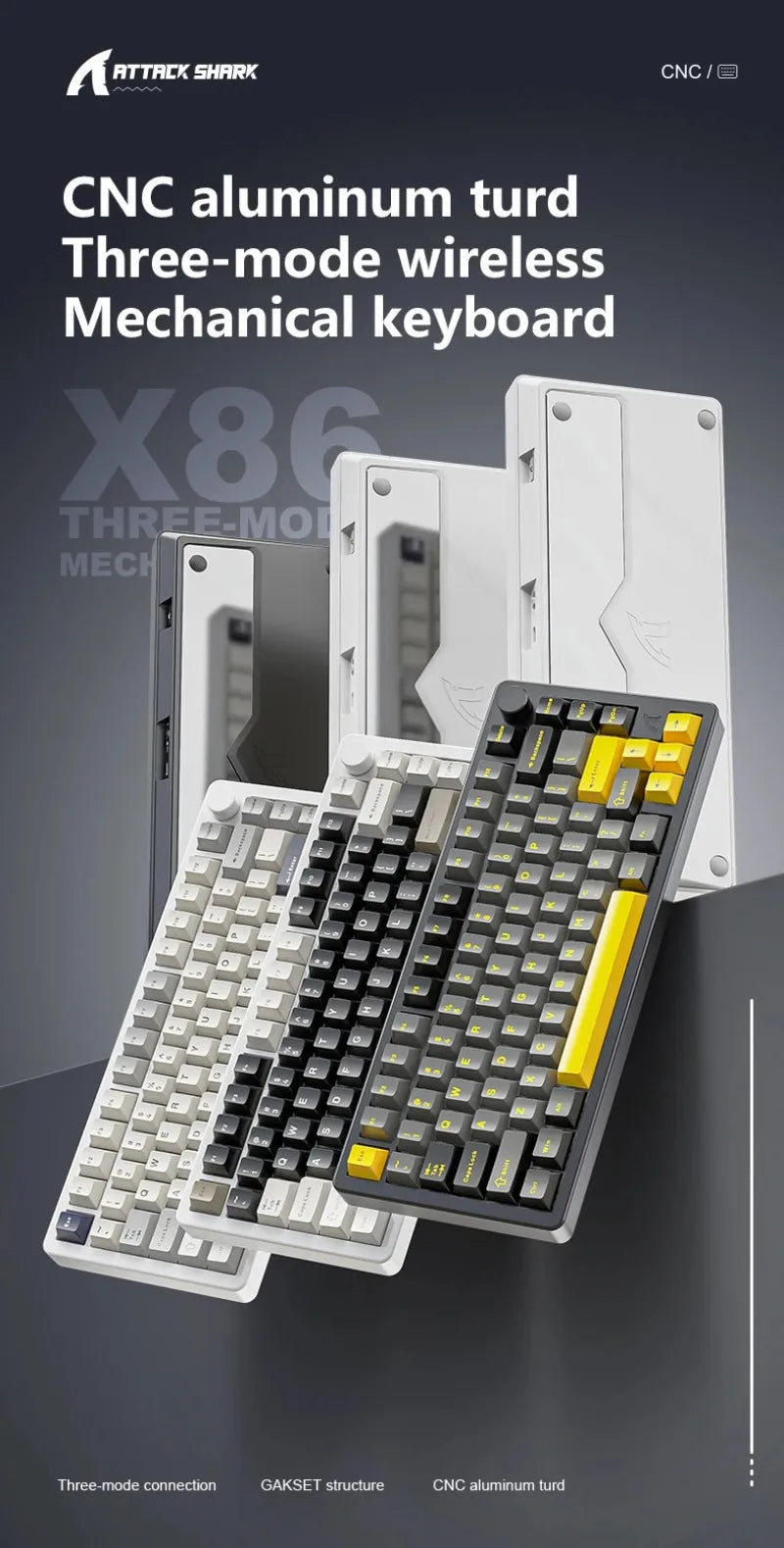 ATTACK SHARK X86 75% Aluminum Wireless Mechanical Gaming Keyboard